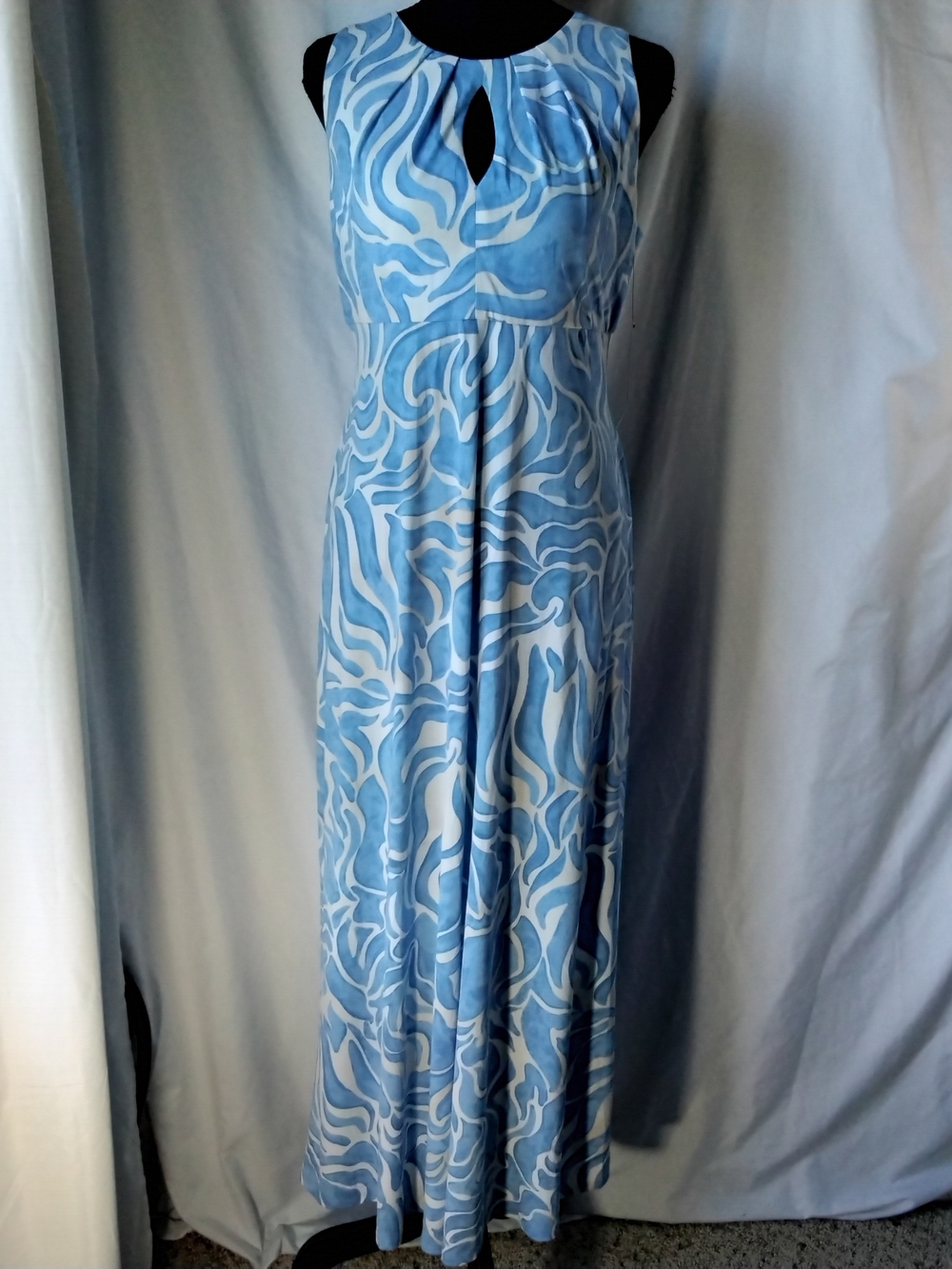 Maggy London Sky-Blue & White Wave-Print Maxi Dress